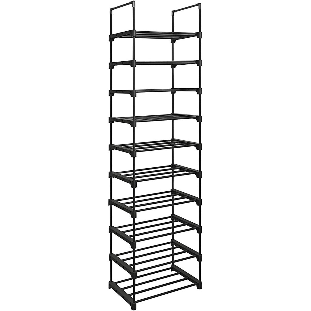 SONGMICS 10-Tier Metal Shoe Rack Customizable Design Black SONGMICS