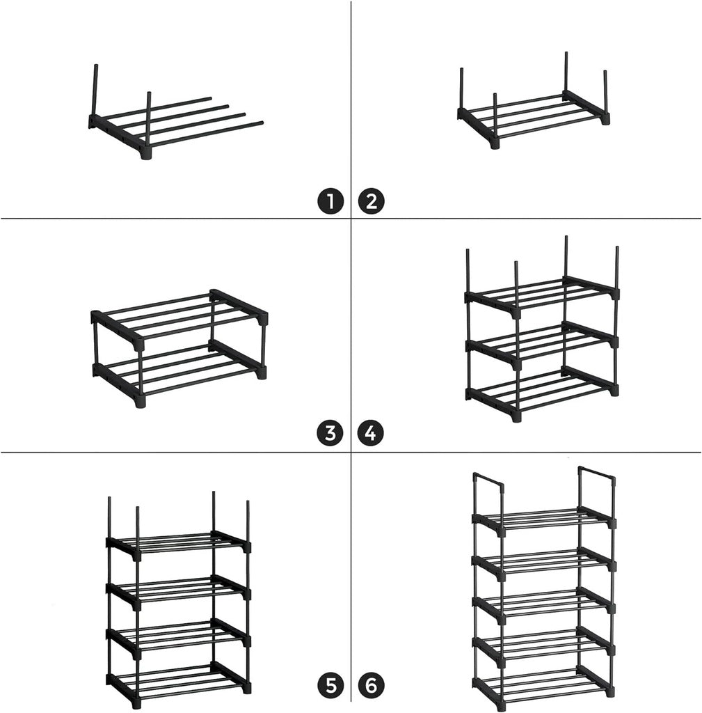 SONGMICS 5 Tier Metal Shoe Rack for 10 Pairs of Shoes Black SONGMICS