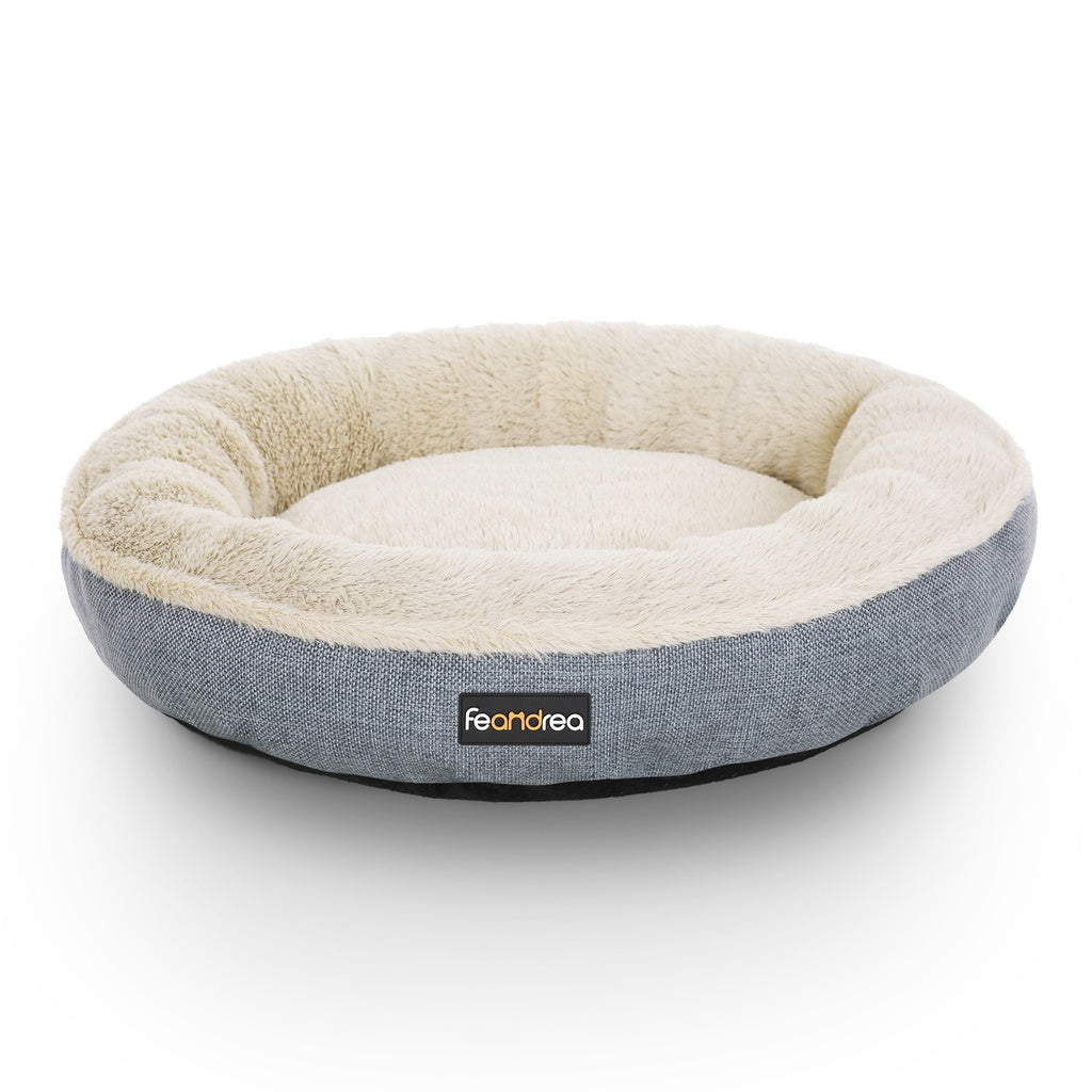 FEANDREA 55cm Dog Sofa Bed Round Shape Fabric Grey Feandrea
