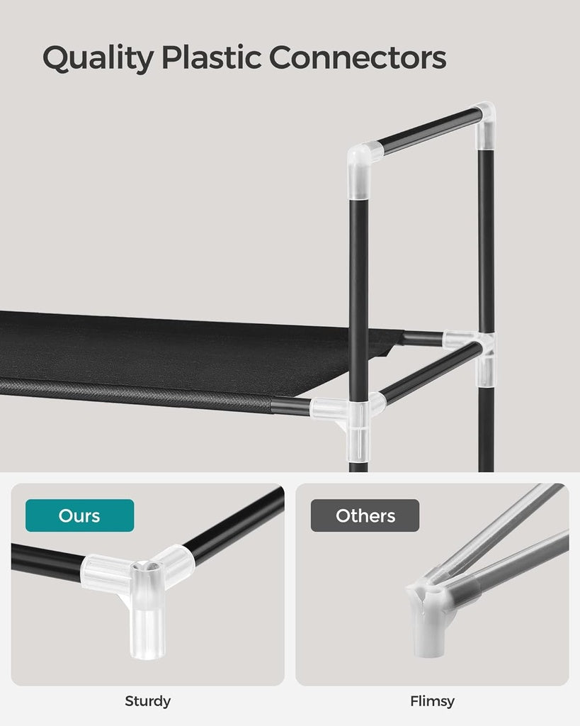 SONGMICS 10 Tier Metal Shoe Rack Non-Woven Fabric Shelves Holds up to 50 Pairs Black SONGMICS