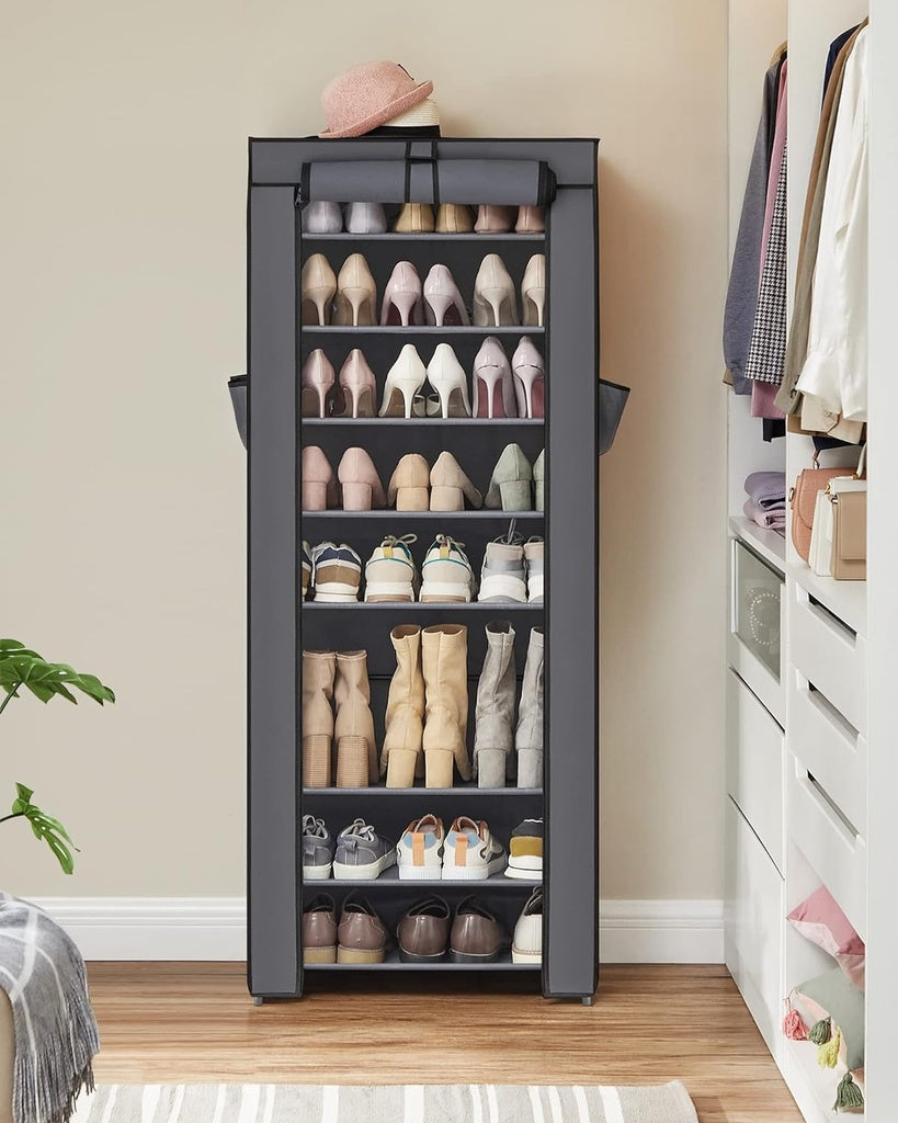 SONGMICS 9 Tier Shoe Rack for 27-35 Pairs of Shoes with Nonwoven Fabric Cover Grey SONGMICS