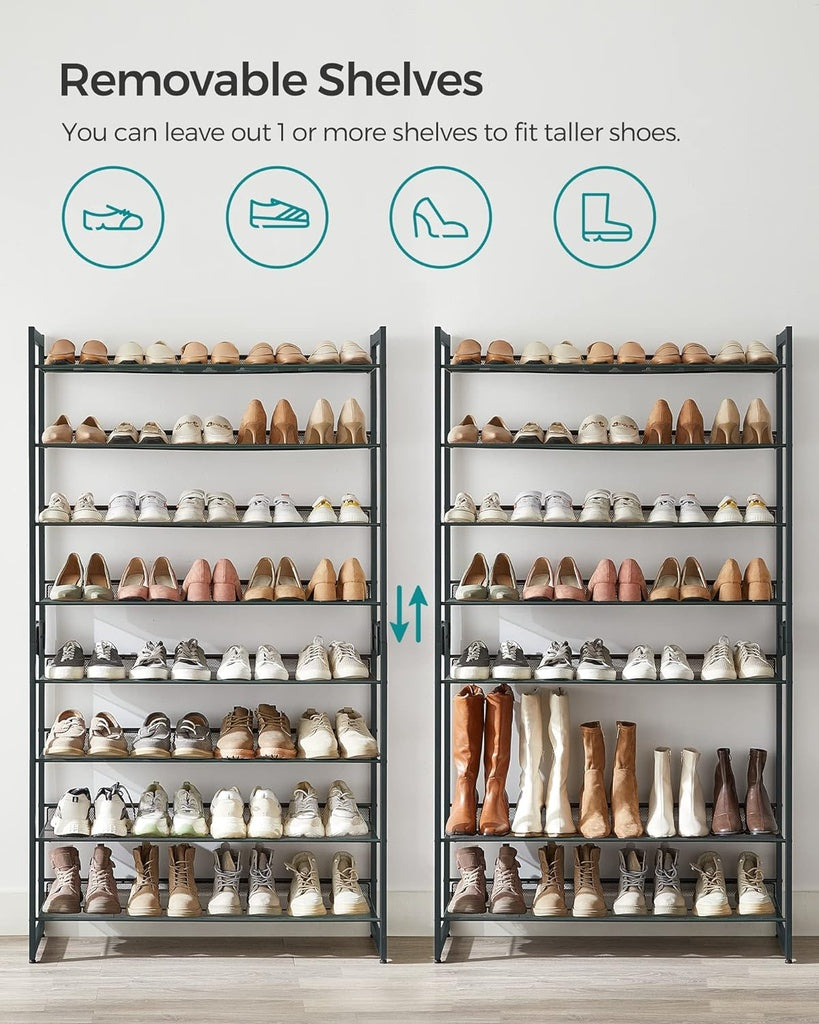 SONGMICS 8-Tier Shoe Rack Storage 32 pairs with Adjustable Shelves Gray SONGMICS