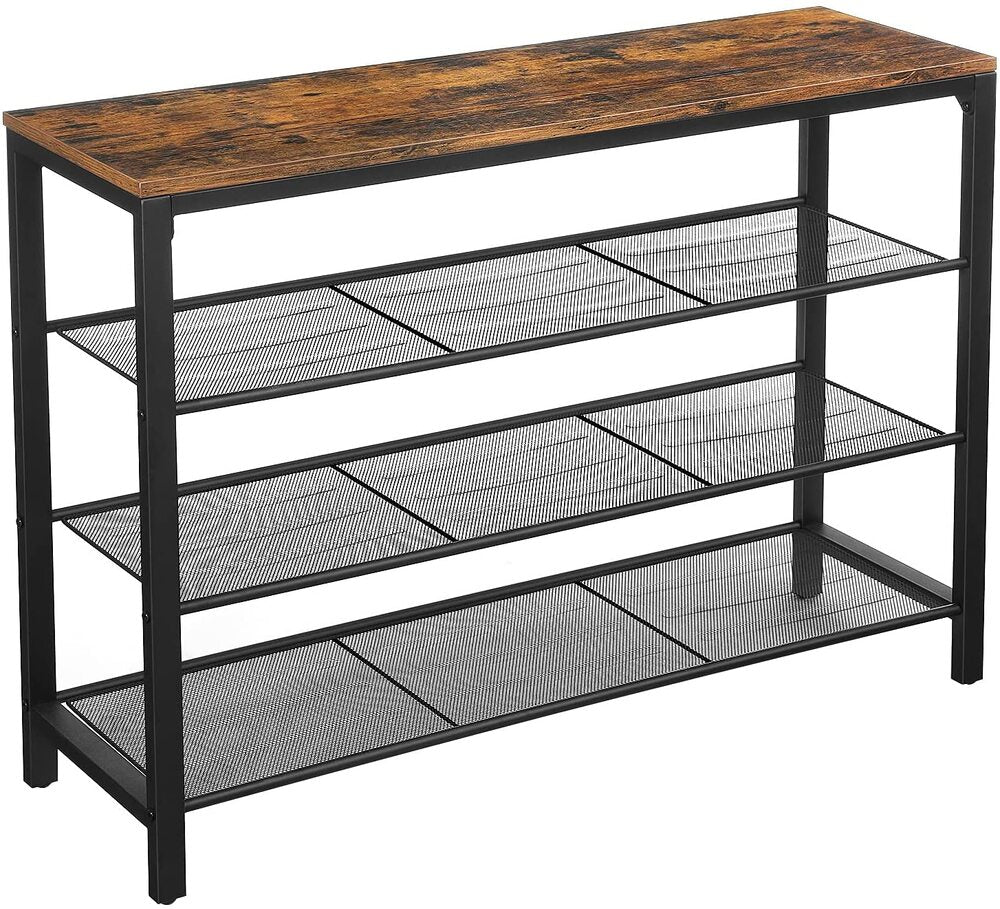 VASAGLE Shoe Storage Bench with 3 Mesh Shelves Rustic Brown VASAGLE