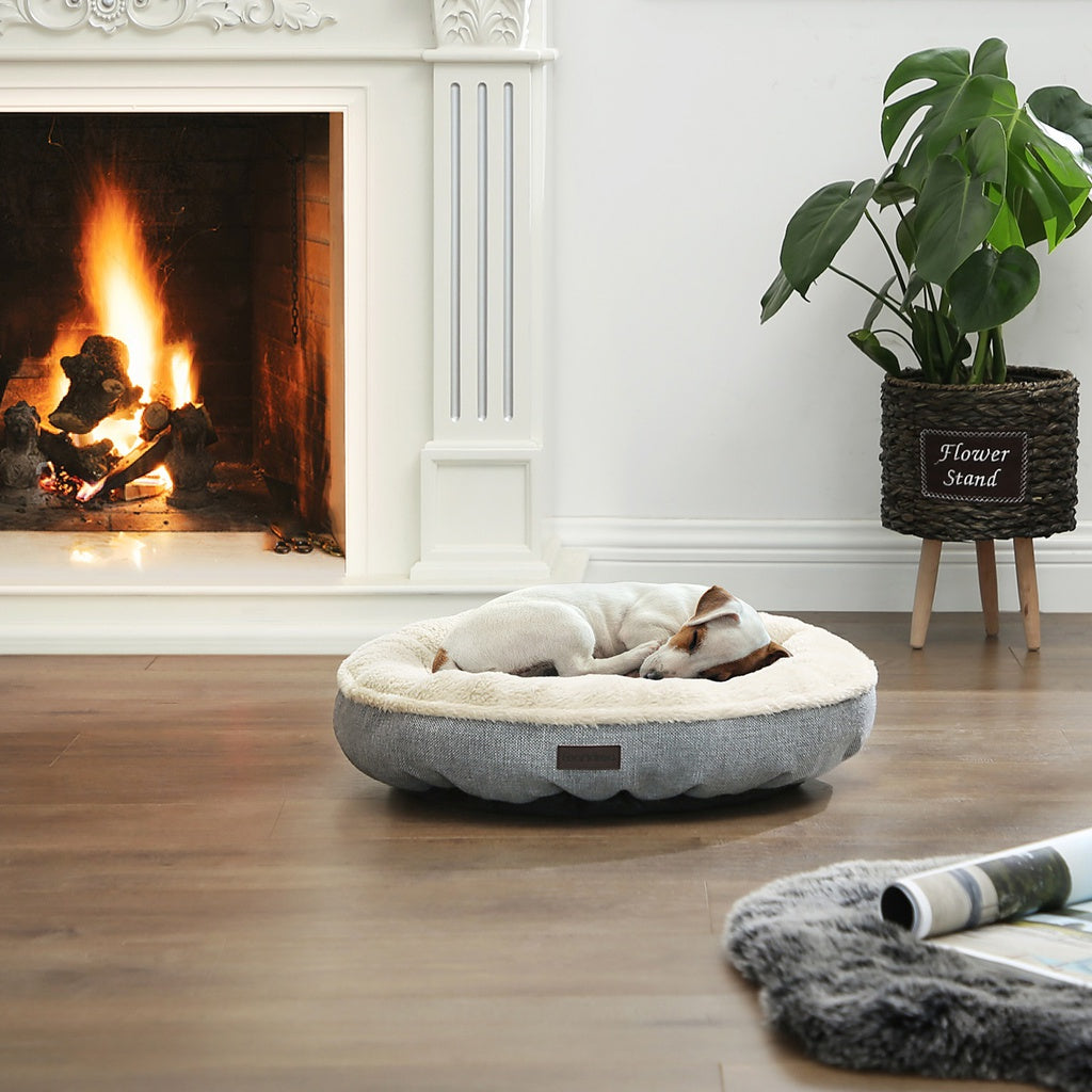 FEANDREA 55cm Dog Sofa Bed Round Shape Fabric Grey Feandrea