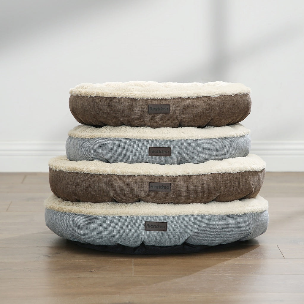 FEANDREA 55cm Dog Sofa Bed Round Shape Fabric Grey Feandrea