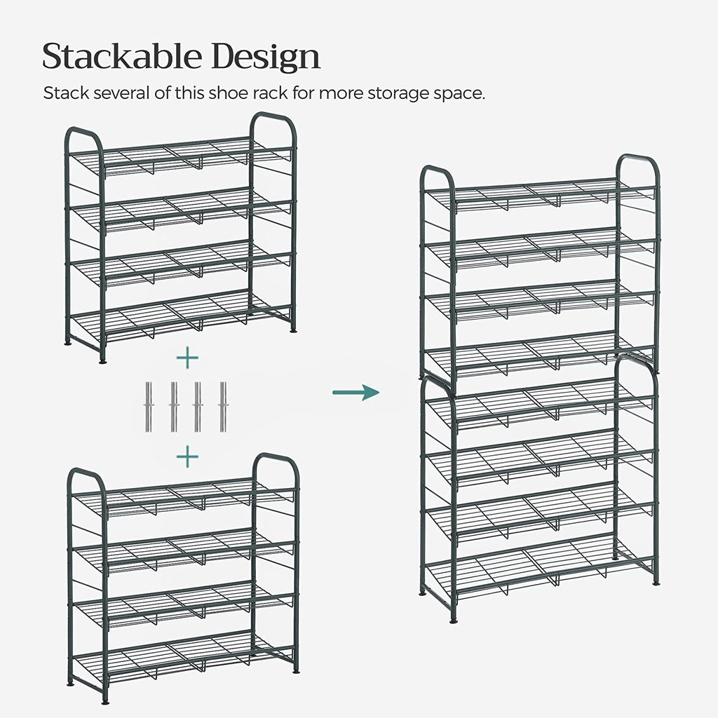 SONGMICS 4-Tier Shoe Rack Storage 16 Pairs Organizer Gray SONGMICS