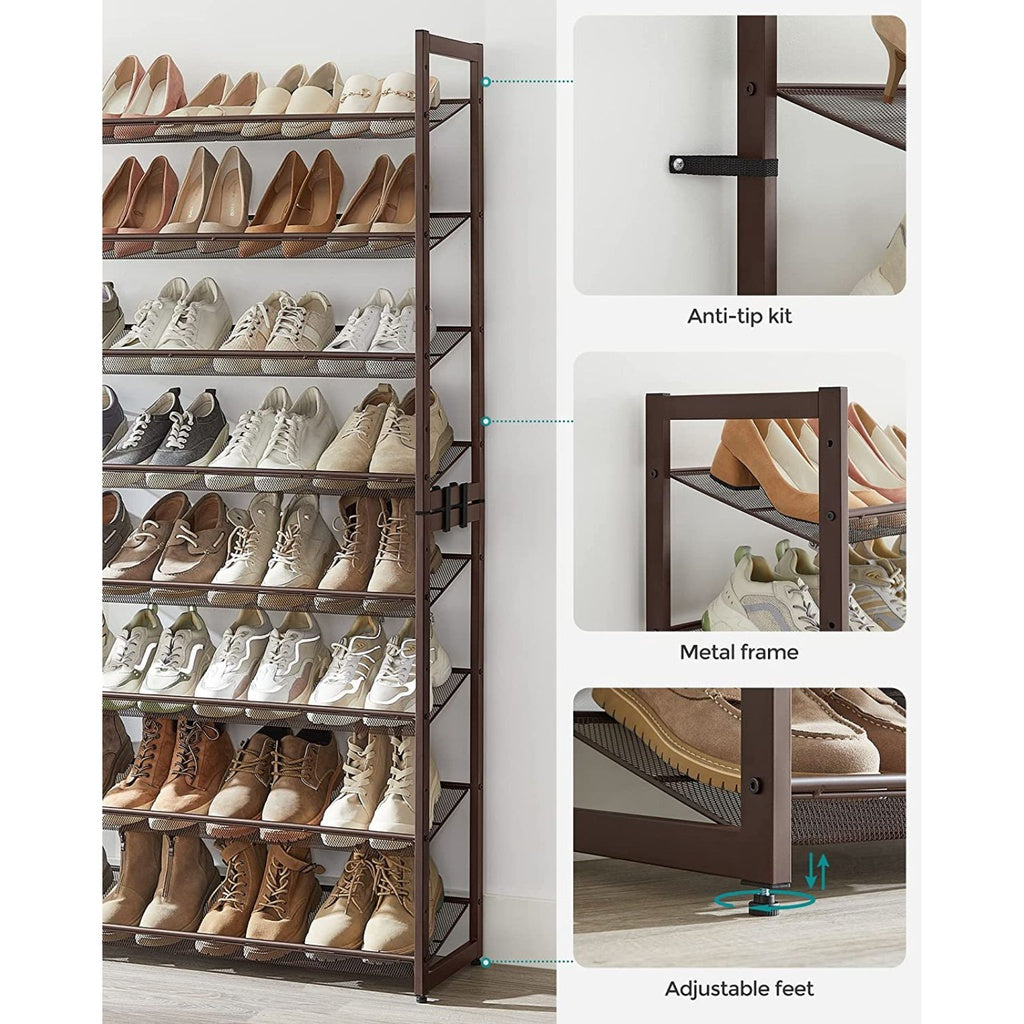 SONGMICS 8-Tier Shoe Rack Storage 32 pairs with Adjustable Shelves Bronze LMR08A SONGMICS