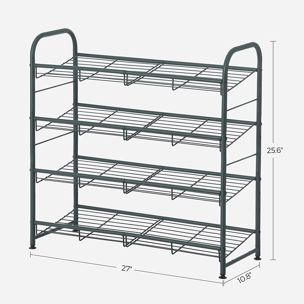SONGMICS 4-Tier Shoe Rack Storage 16 Pairs Organizer Gray SONGMICS