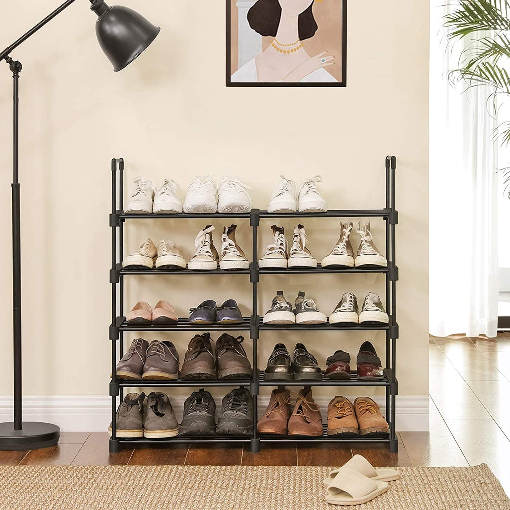 SONGMICS 10-Tier Metal Shoe Rack Customizable Design Black SONGMICS