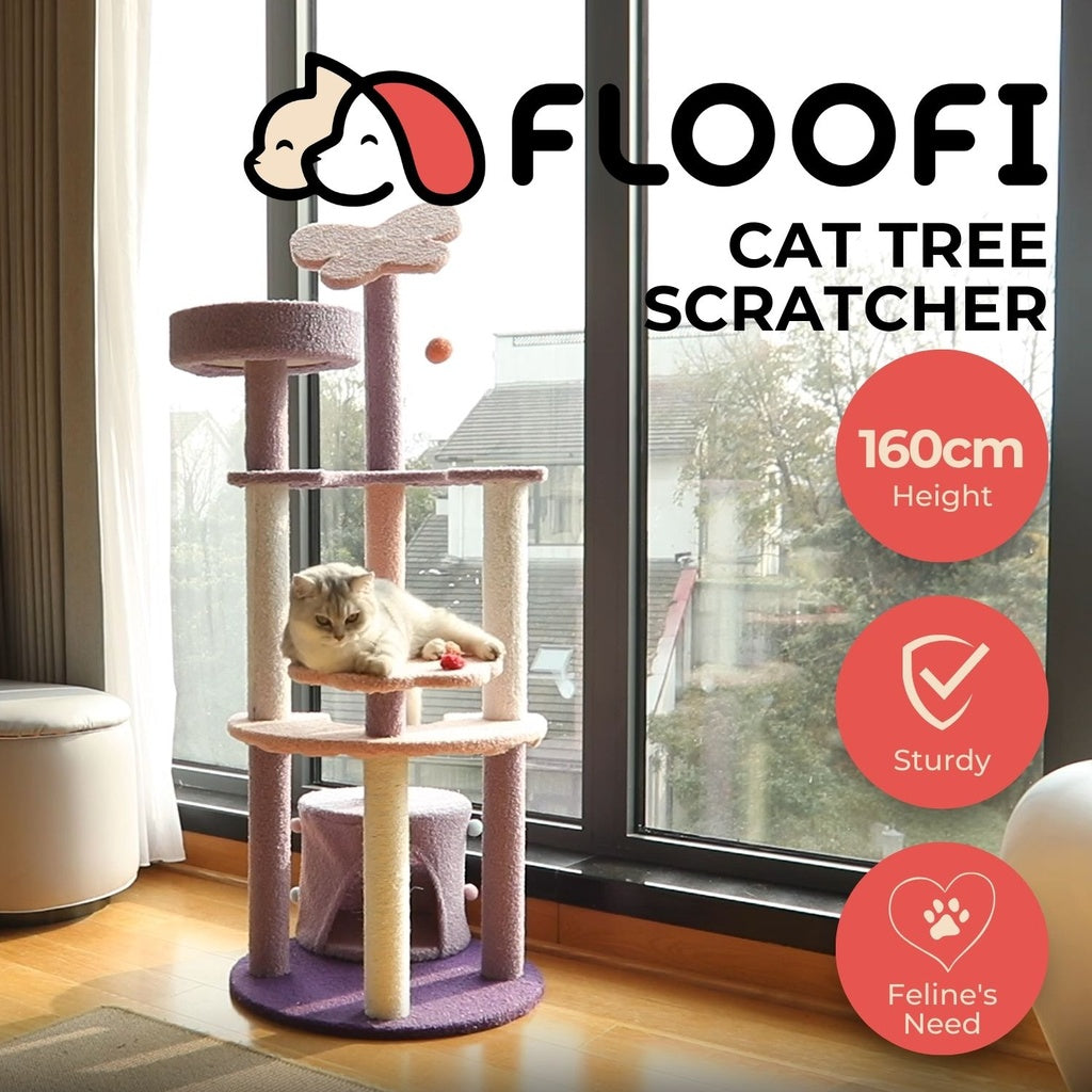 Floofi 160cm Butterfly Plush Cat Condo Cat Tree Pink Purple FLOOFI