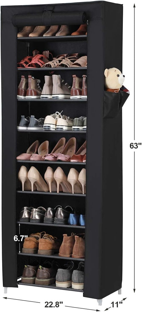 SONGMICS 9 Tier Shoe Rack for 27-35 Pairs of Shoes with Nonwoven Fabric Cover Black SONGMICS