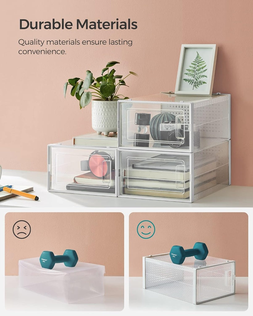 SONGMICS Pack of 18 Foldable and Stackable Shoe Boxes Fit up to AU Size 11 Transparent and White SONGMICS