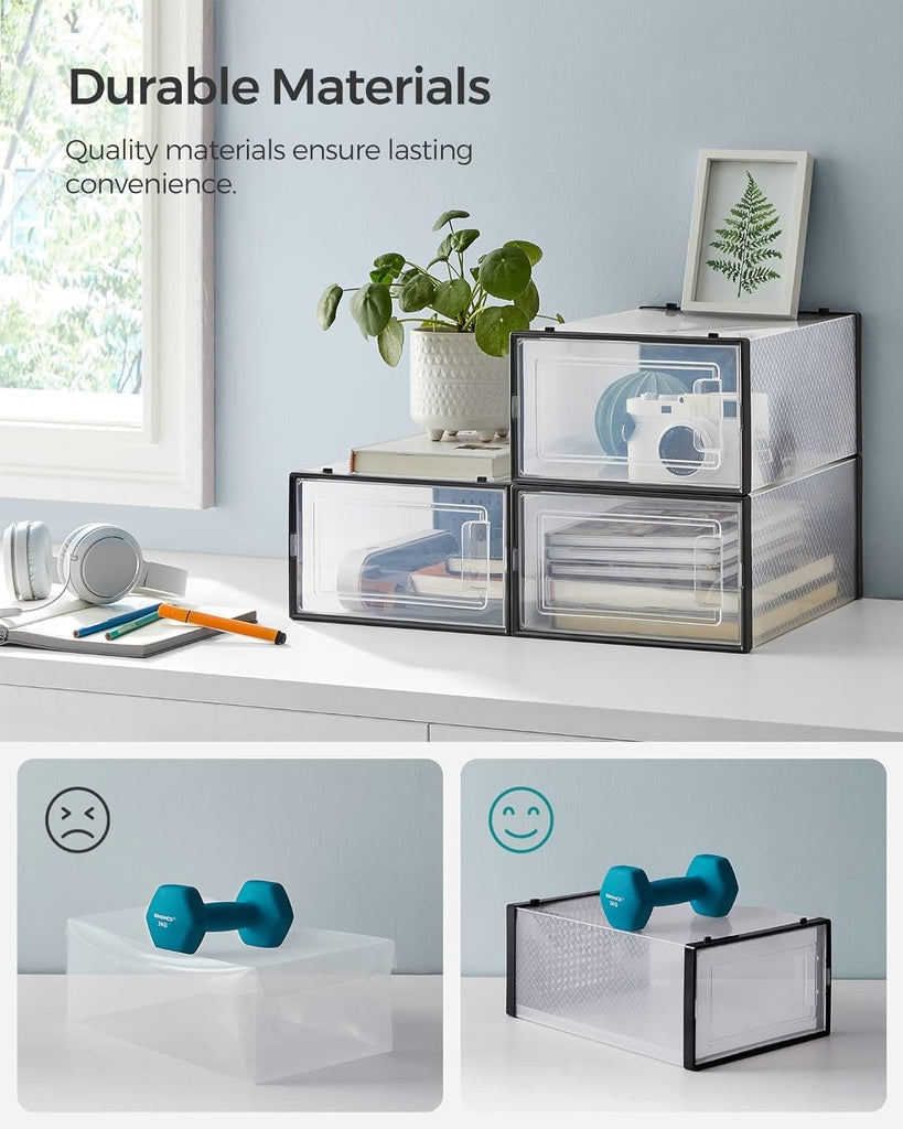 SONGMICS Pack of 18 Foldable and Stackable Shoe Boxes Fit up to AU Size 11 Transparent and Black SONGMICS