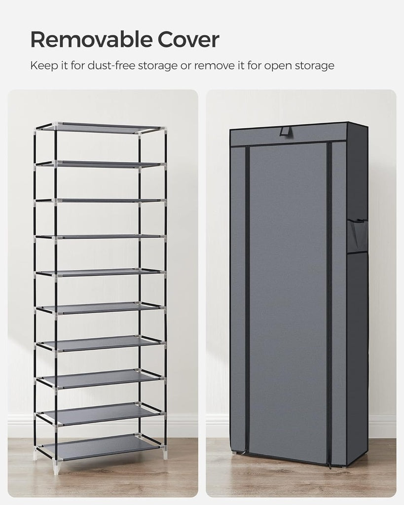 SONGMICS 9 Tier Shoe Rack for 27-35 Pairs of Shoes with Nonwoven Fabric Cover Grey SONGMICS