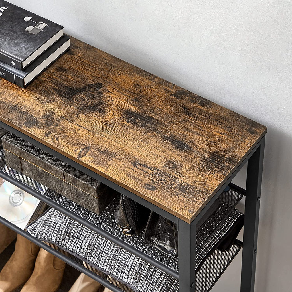 VASAGLE Shoe Storage Bench with 4 Mesh Shelves Rustic Brown VASAGLE