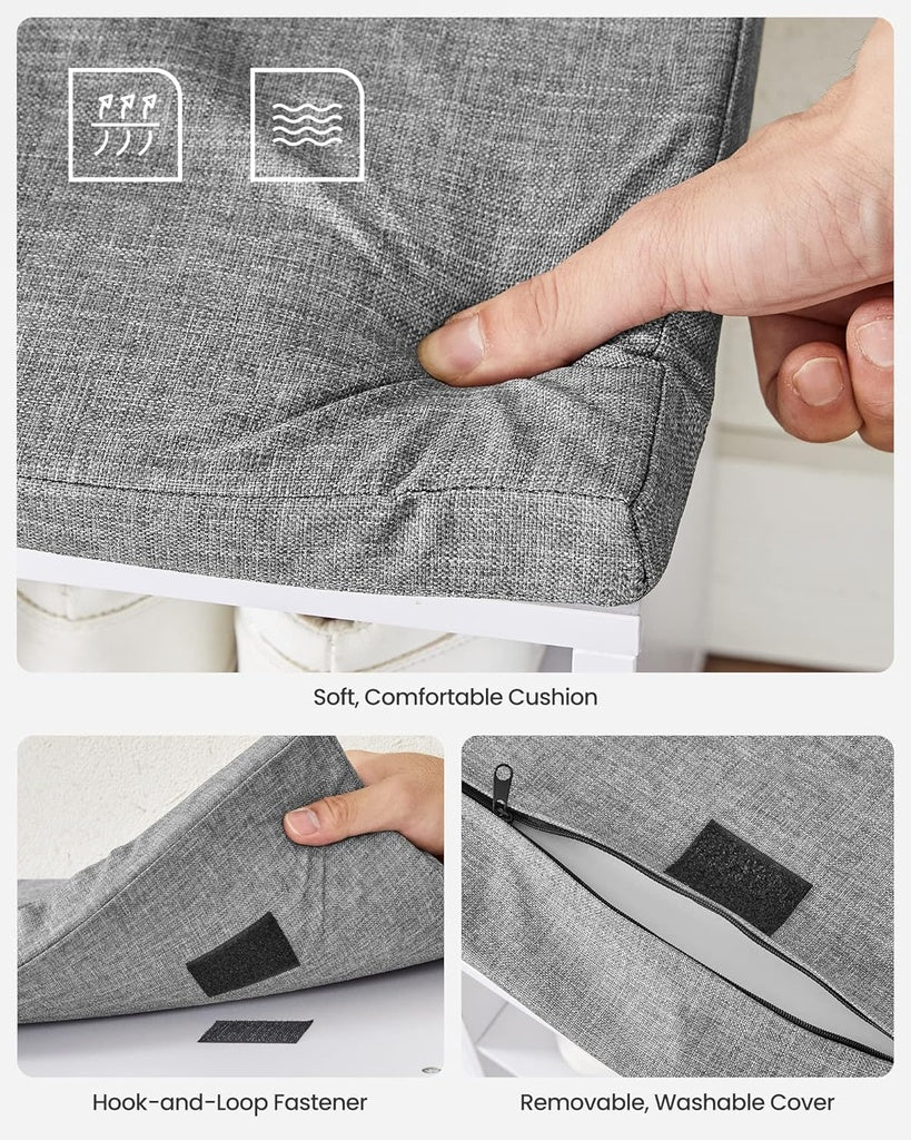 VASAGLE Storage Shoe Bench 15 Compartments with Cushion White and Grey VASAGLE