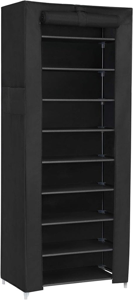 SONGMICS 9 Tier Shoe Rack for 27-35 Pairs of Shoes with Nonwoven Fabric Cover Black SONGMICS