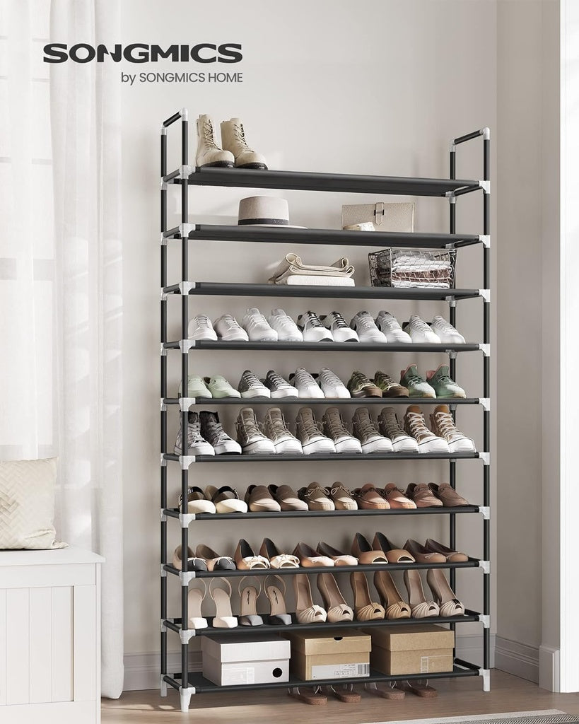 SONGMICS 10 Tier Metal Shoe Rack Non-Woven Fabric Shelves Holds up to 50 Pairs Black SONGMICS