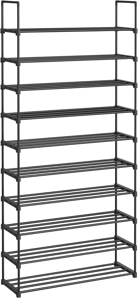 SONGMICS 10 Tier Metal Shoe Rack for 50 Pairs of Shoes Black SONGMICS