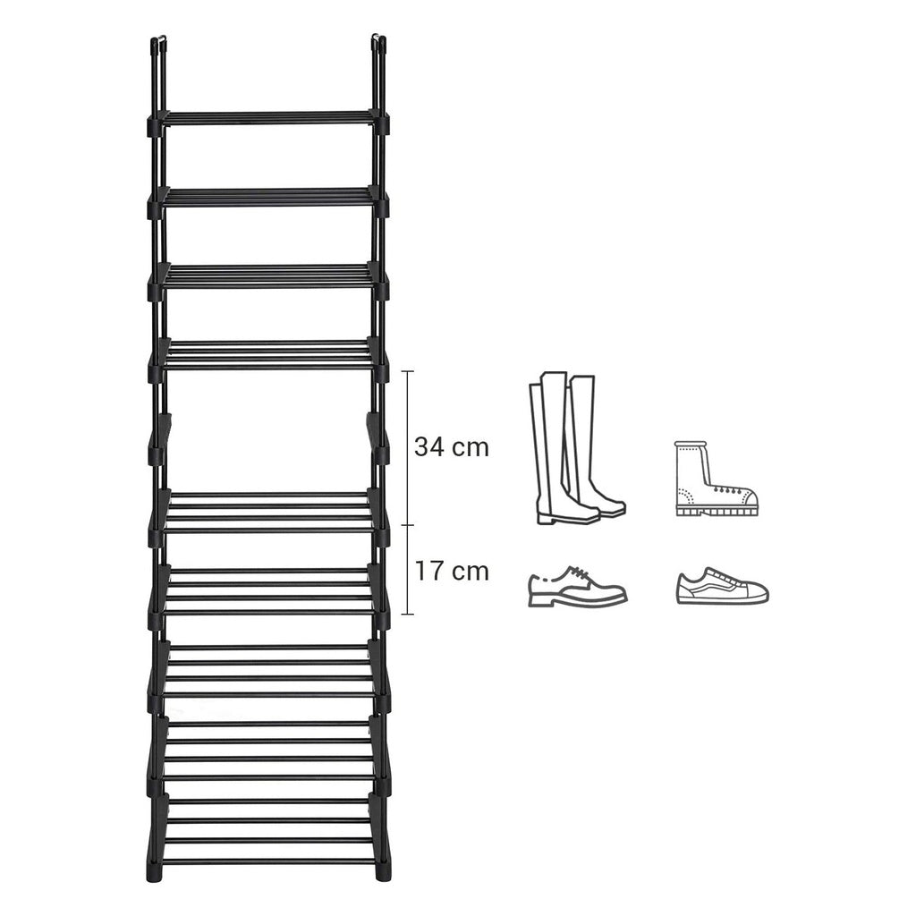 SONGMICS 10-Tier Metal Shoe Rack Customizable Design Black SONGMICS