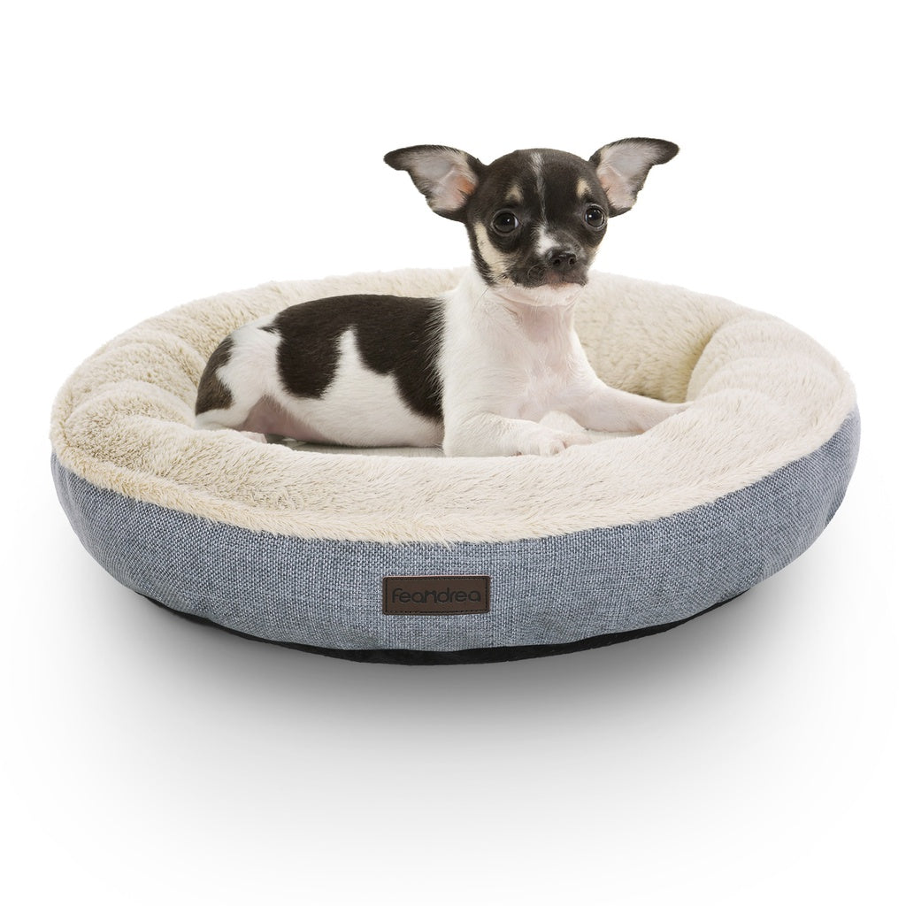 FEANDREA 55cm Dog Sofa Bed Round Shape Fabric Grey Feandrea