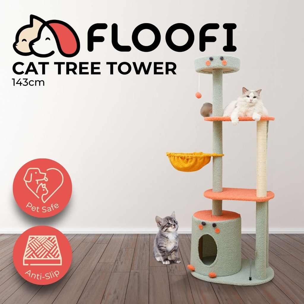 Floofi 143cm Dinosaur Cat Condo Cat Tree Green FLOOFI