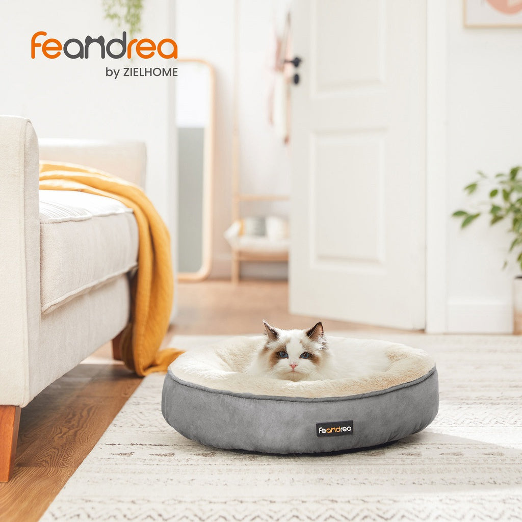 FEANDREA 50cm Dog Sofa Bed Round Shape Fabric Light Grey Feandrea