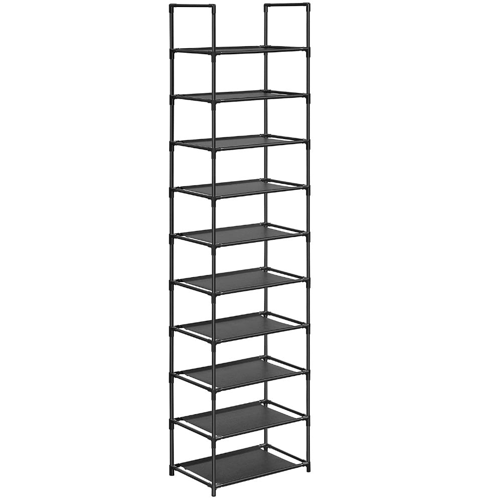 SONGMICS 10 Tier Metal Shoe Rack Non-Woven Fabric Shelves Black LSH010B02 SONGMICS