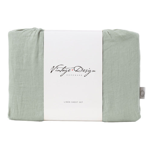 Vintage Design SAGE 100% Linen Sheet Set Vintage Design