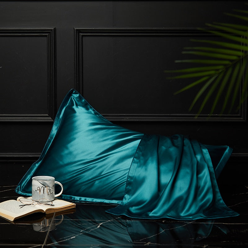Anyhouz Pillowcase 50x75cm Teal Pure Real Silk For Comfortable And Relaxing Home Bed - Queen Size Pillowcase