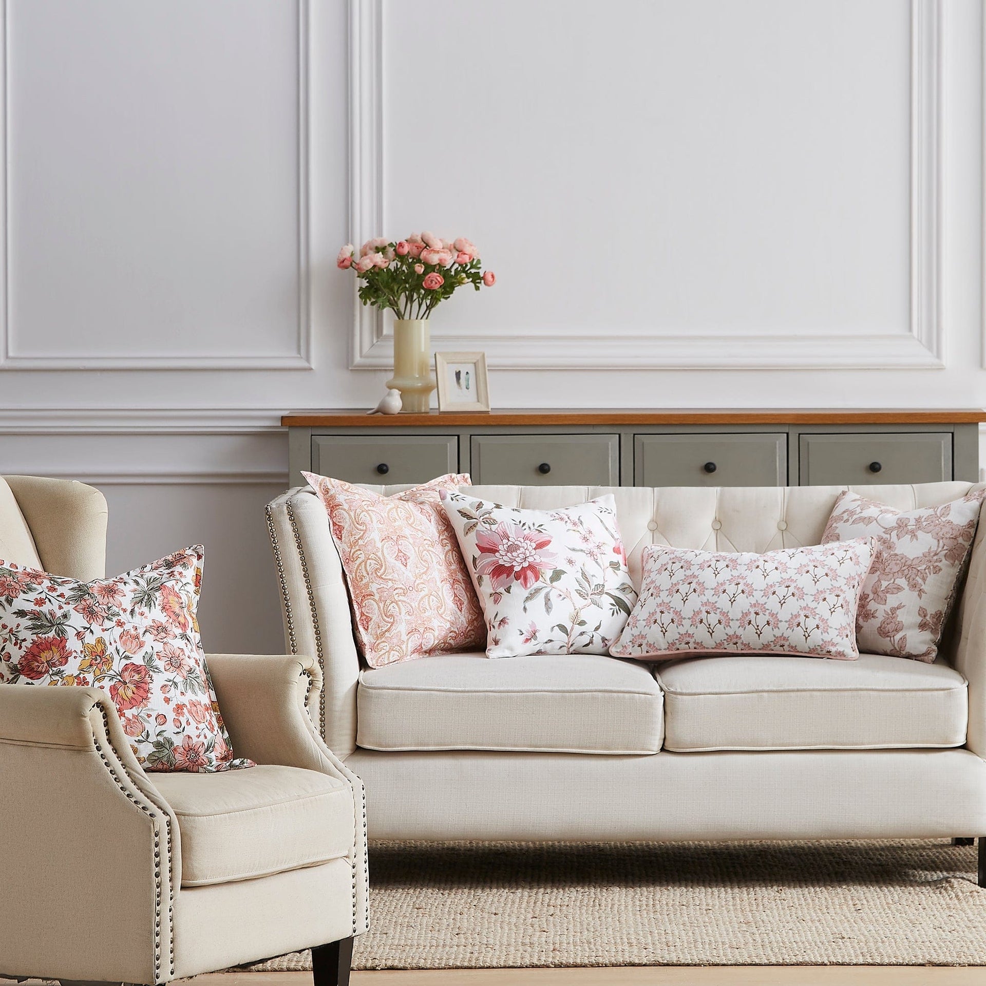 Laura Ashley Cushion LAURA ASHLEY | LINGTON SPRAY PEONY PINK 40X60CM FILLED CUSHION