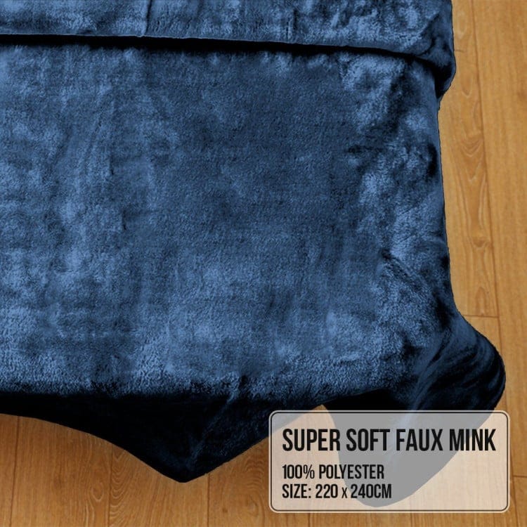 Laura Hill Blanket LAURA HILL 600GSM LARGE DOUBLE-SIDED FAUX MINK BLANKET- NAVY