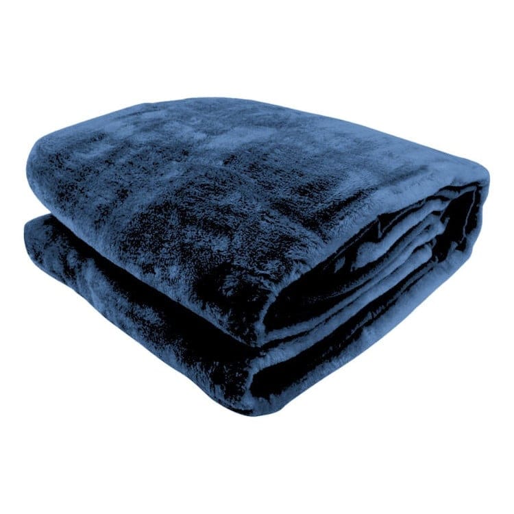 Laura Hill Blanket LAURA HILL 600GSM LARGE DOUBLE-SIDED FAUX MINK BLANKET- NAVY