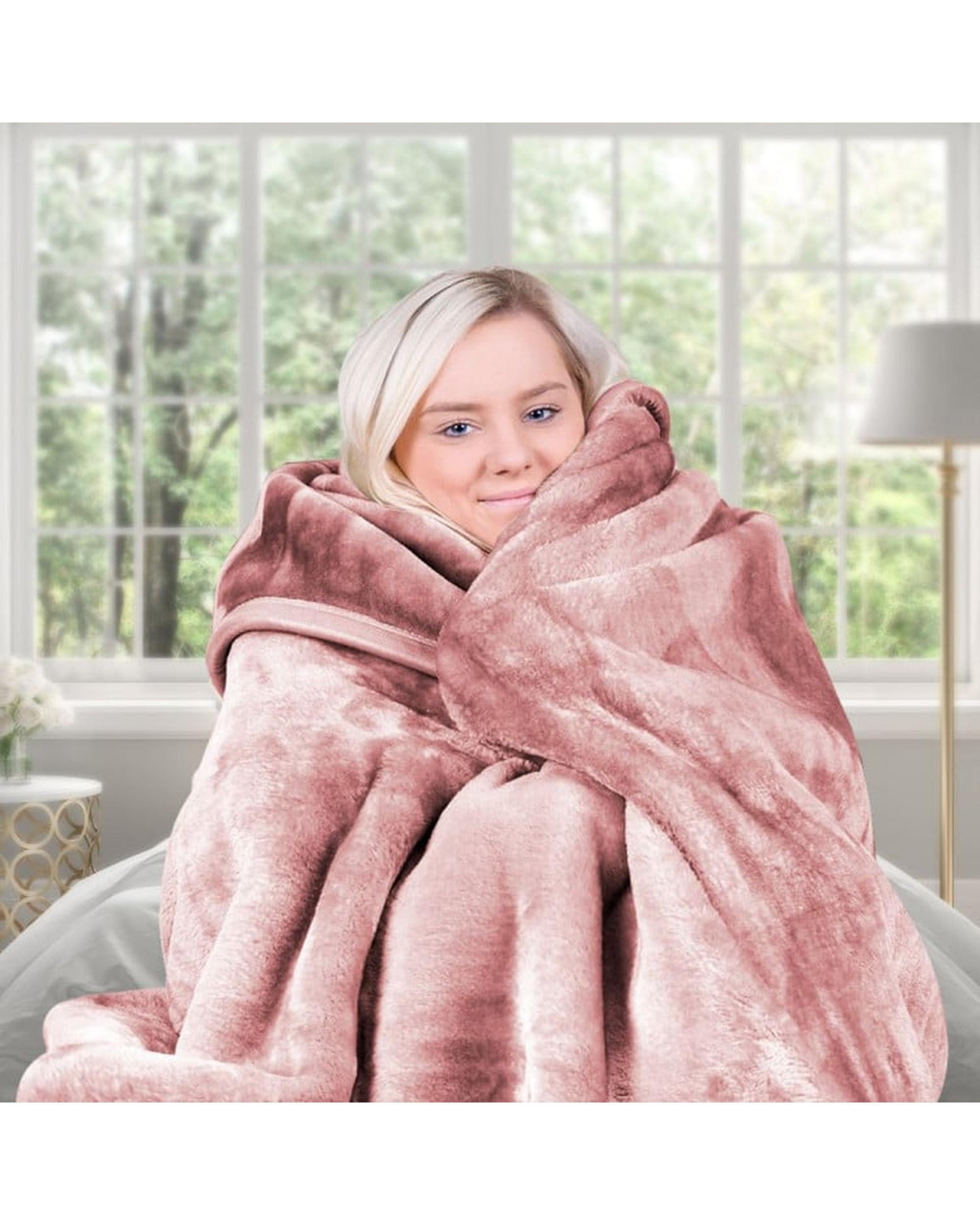 Laura Hill Blanket Laura Hill 800GSM Heavy Double-Sided Queen Faux Mink Blanket - Pink