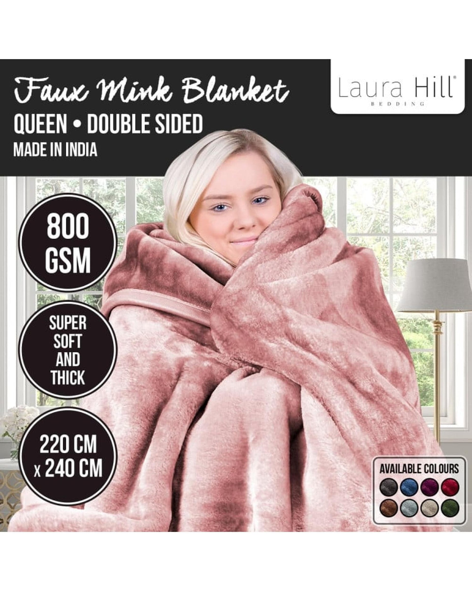 Laura Hill Blanket Laura Hill 800GSM Heavy Double-Sided Queen Faux Mink Blanket - Pink