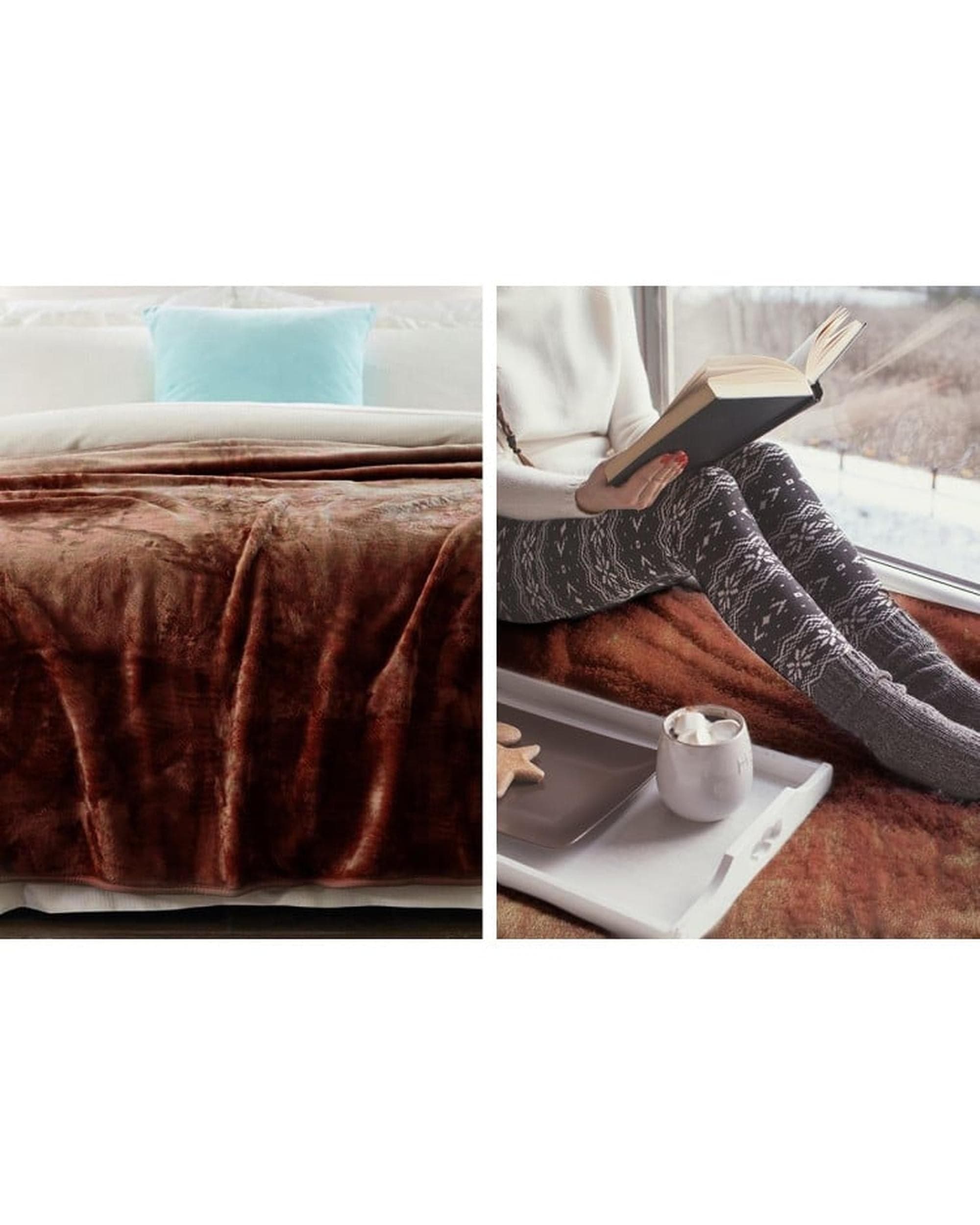 Laura Hill Blanket LAURA HILL FAUX MINK BLANKET 800GSM HEAVY DOUBLE-SIDED - CHOCOLATE