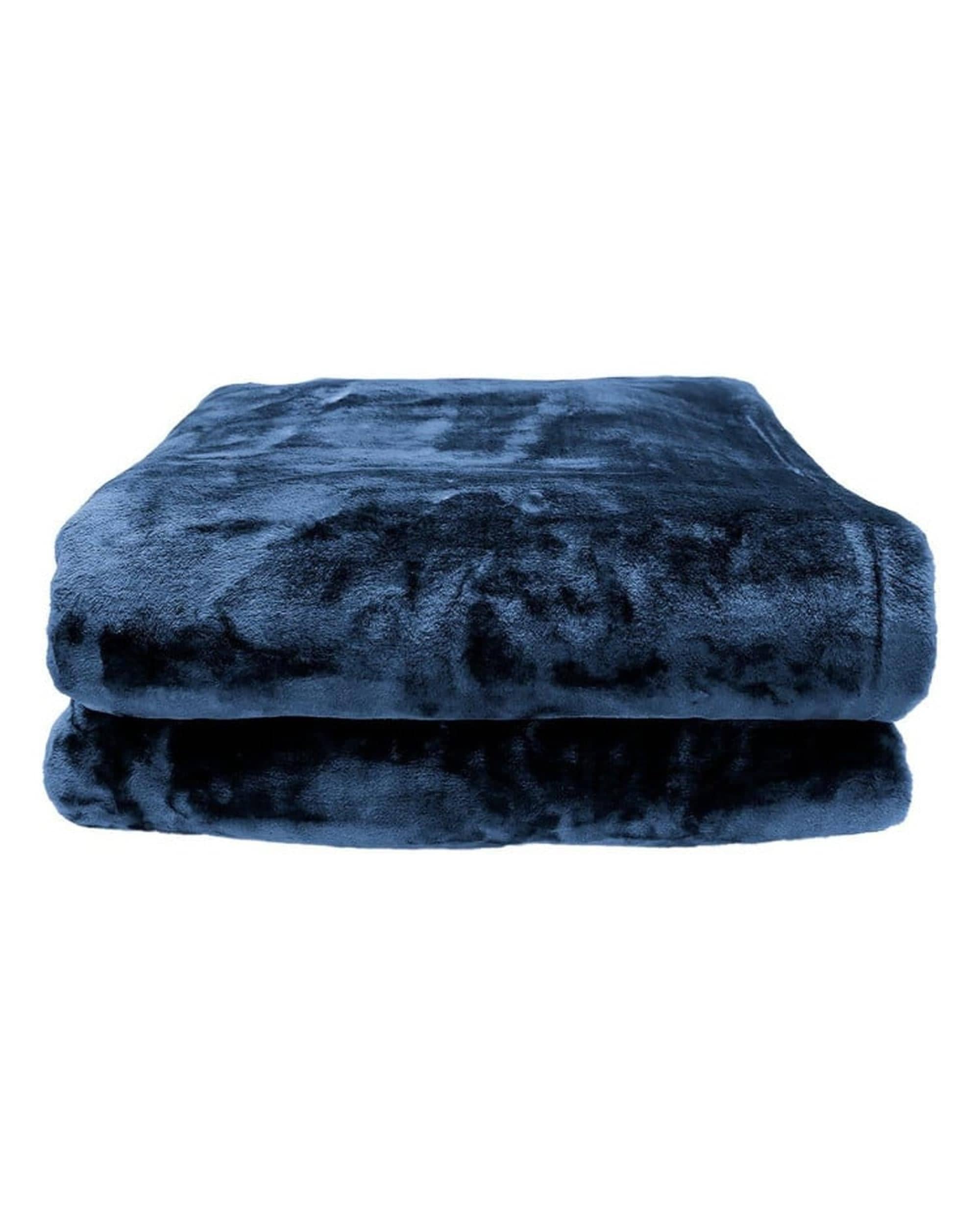 Laura Hill Blanket LAURA HILL FAUX MINK BLANKET 800GSM HEAVY DOUBLE-SIDED - NAVY BLUE