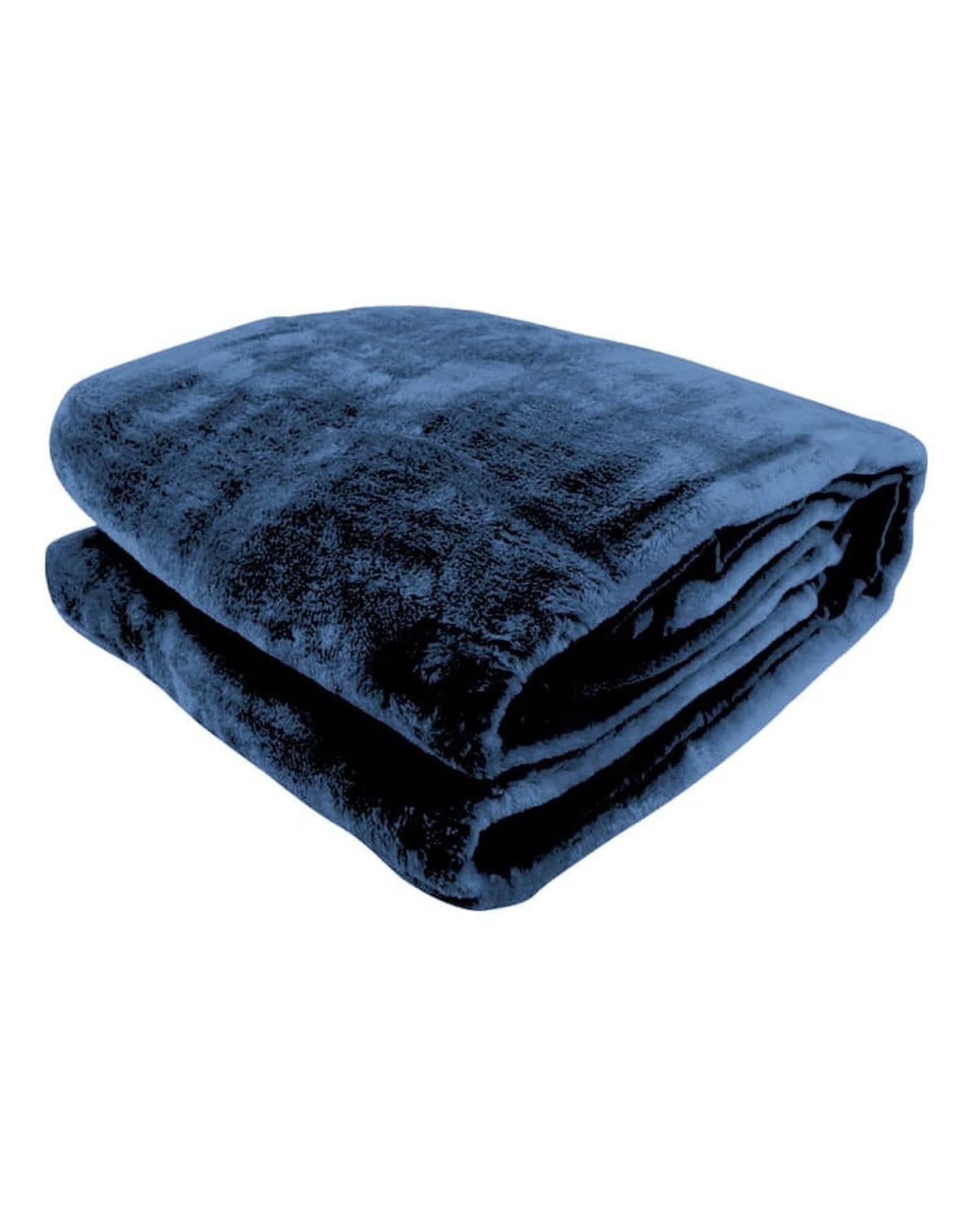 Laura Hill Blanket LAURA HILL FAUX MINK BLANKET 800GSM HEAVY DOUBLE-SIDED - NAVY BLUE