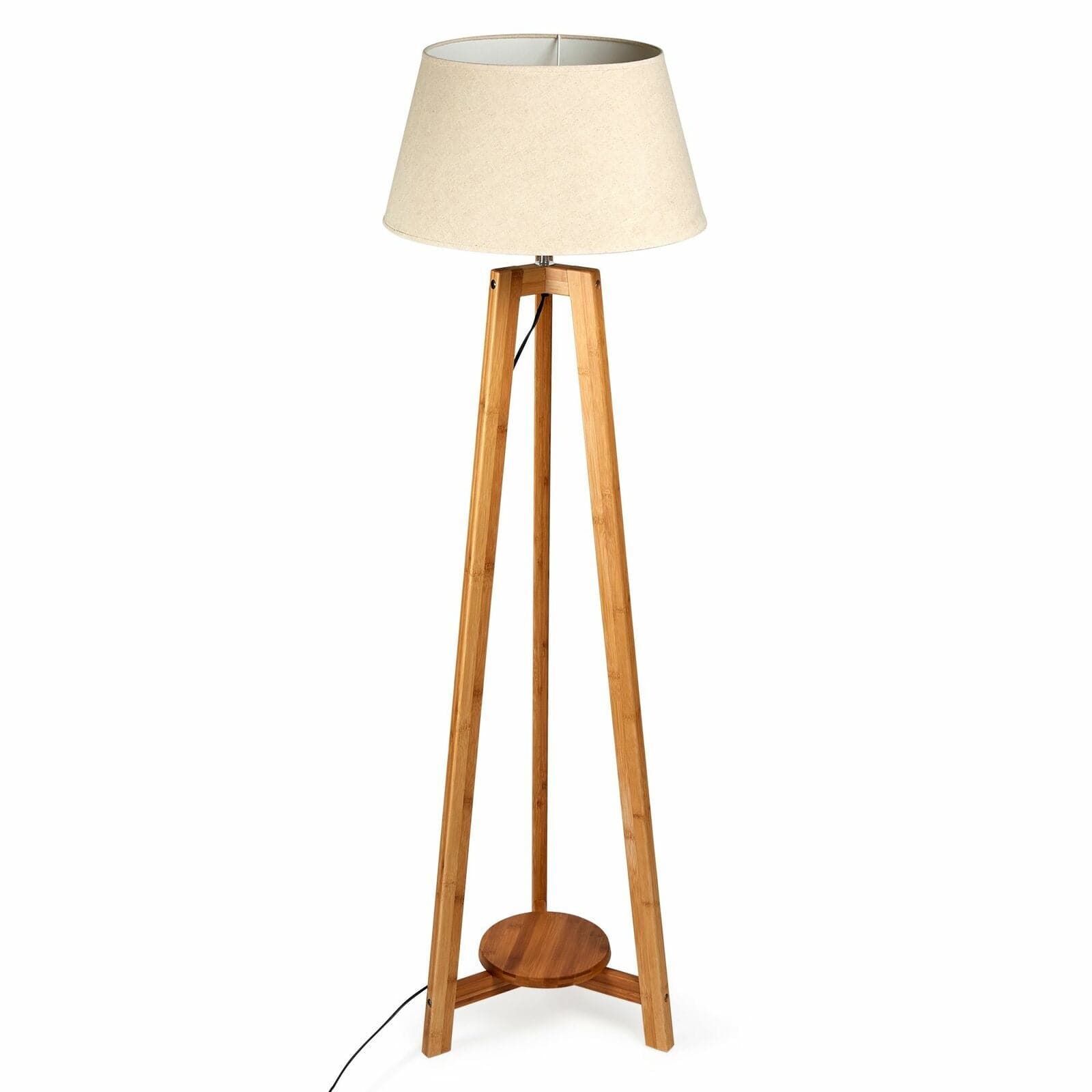Lexi Lighting Home & Garden 155cm Large Bamboo Wooden Tripod Floor Lamp w Beige Linen Light Shade
