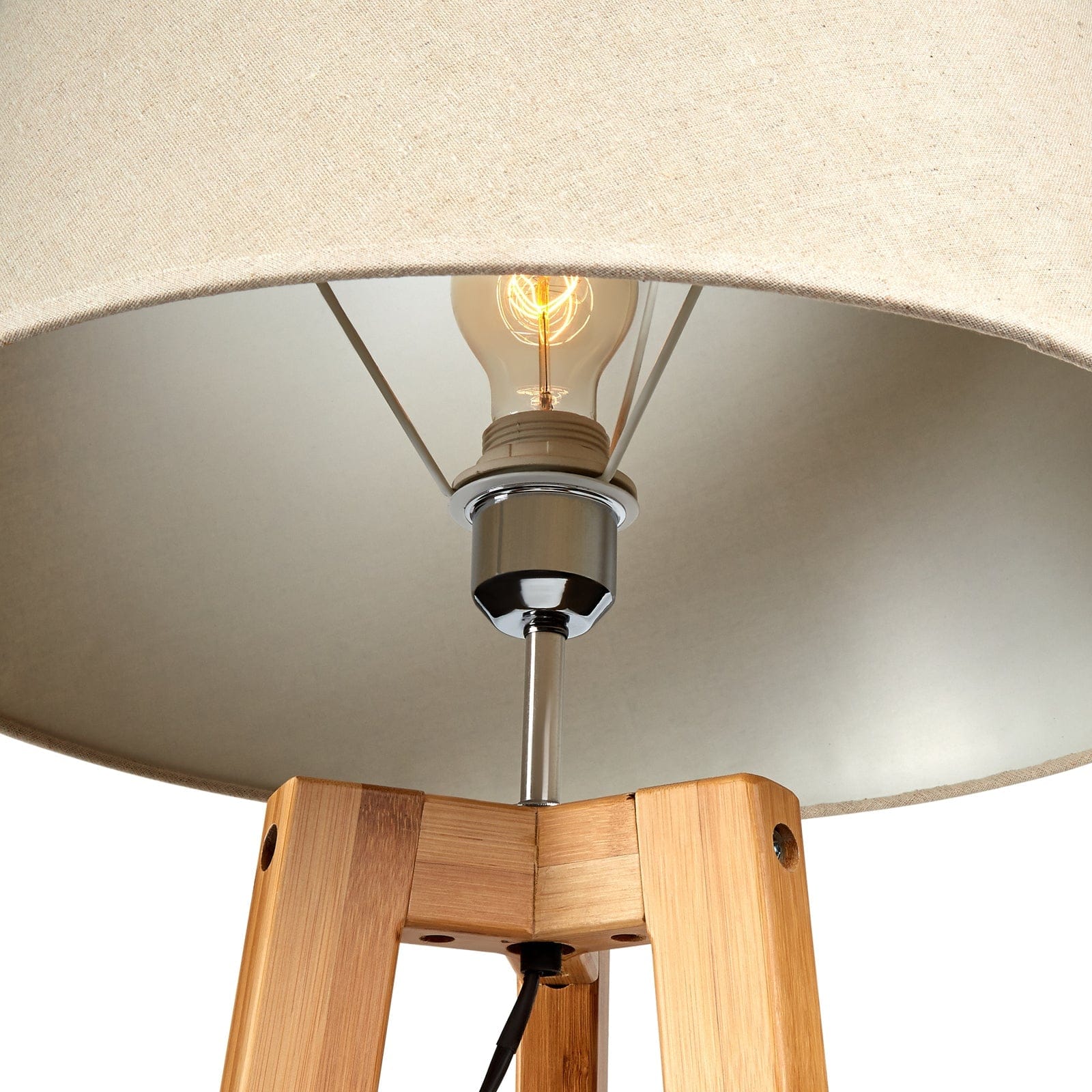 Lexi Lighting Home & Garden 155cm Large Bamboo Wooden Tripod Floor Lamp w Beige Linen Light Shade