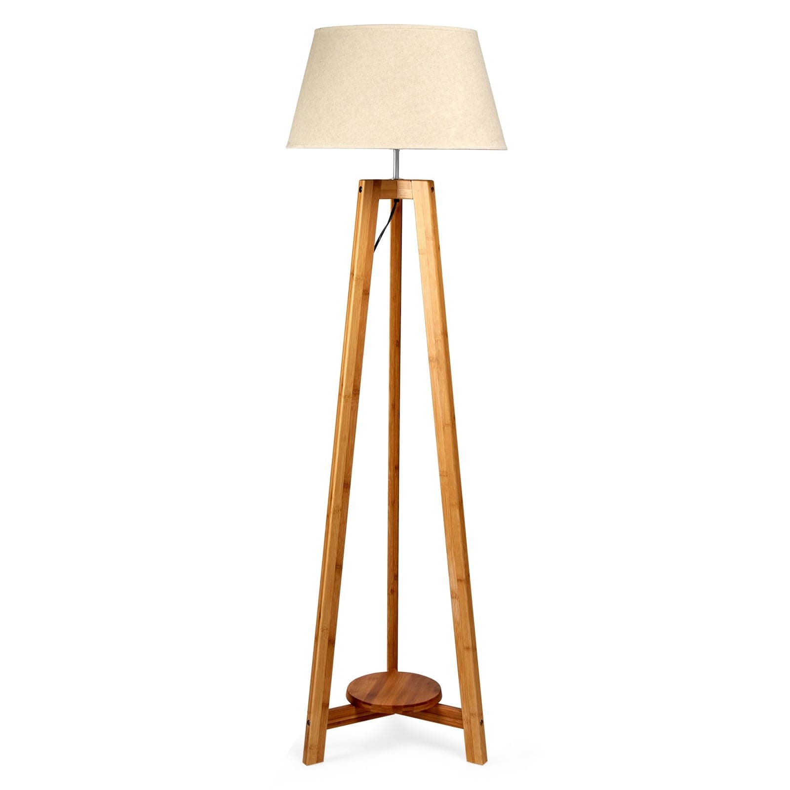 Lexi Lighting Home & Garden 155cm Large Bamboo Wooden Tripod Floor Lamp w Beige Linen Light Shade