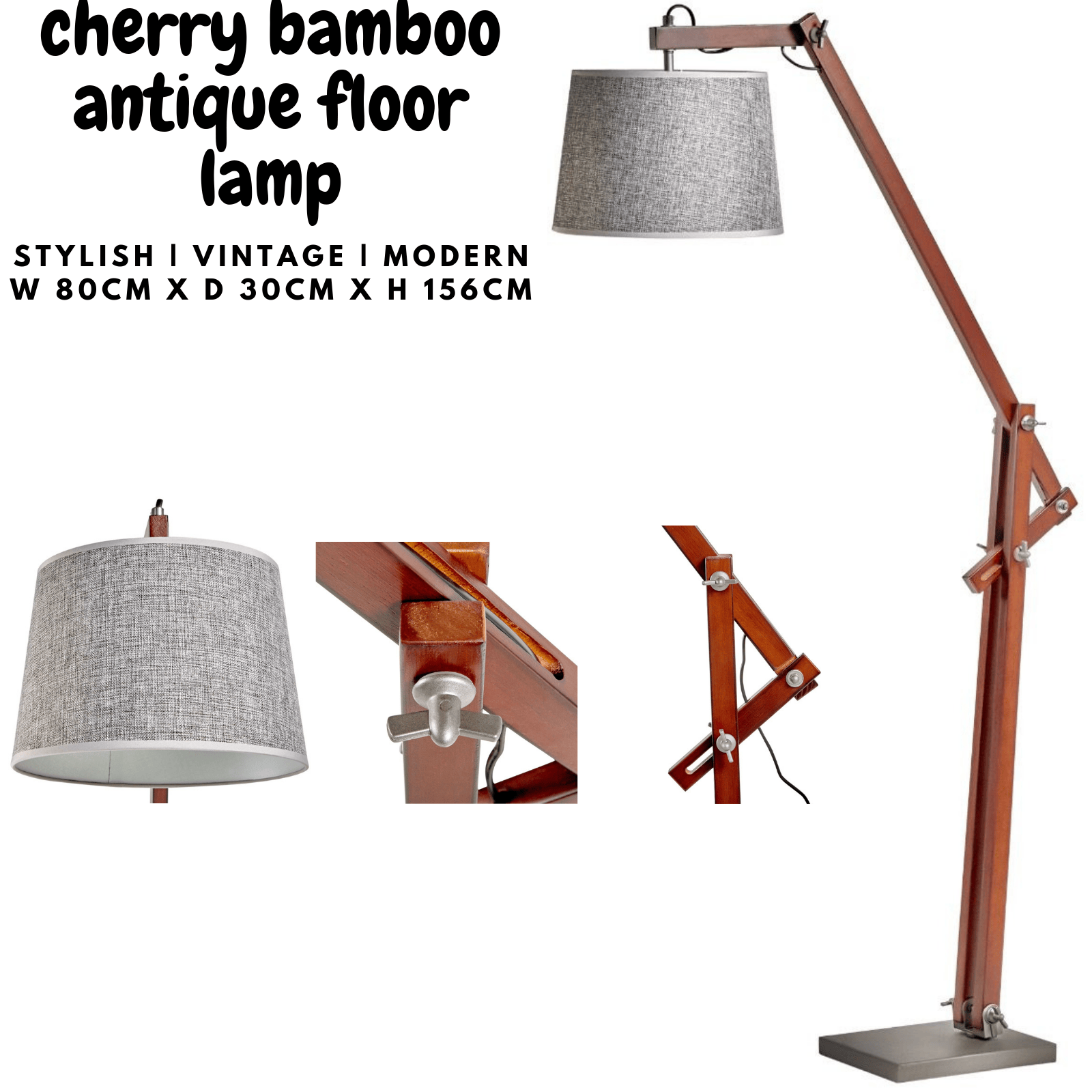 Lexi Lighting Home & Garden 156cm Large Bamboo Floor Lamp Modern Vintage Wooden Light Antique Shade - Cherry