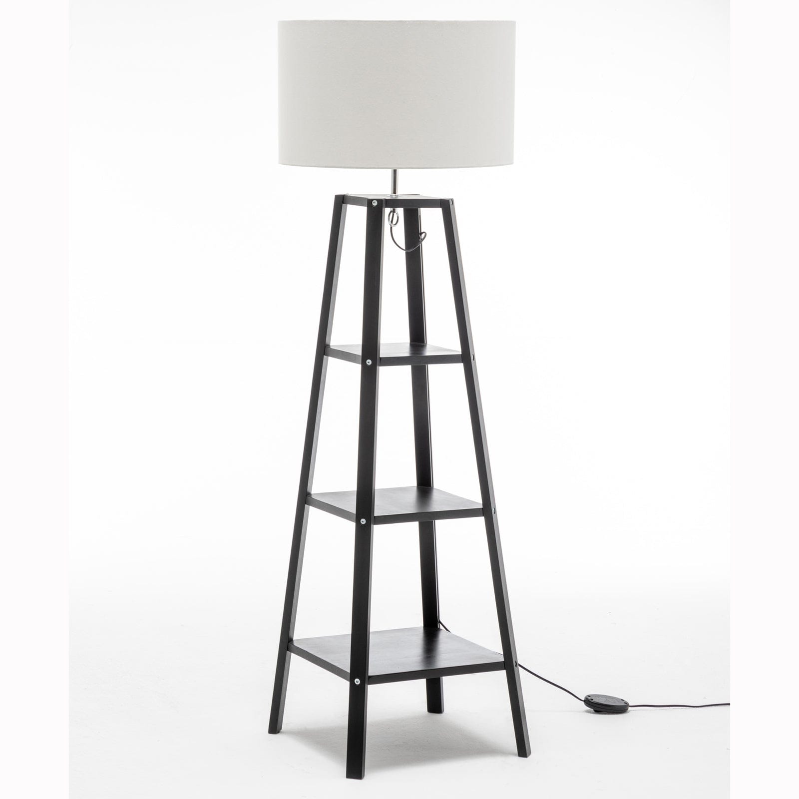 Lexi Lighting Home & Garden Eiffel 3 Tier Natural Wood Floor Lamp w/ Storage Shelves + Off White Linen Shade