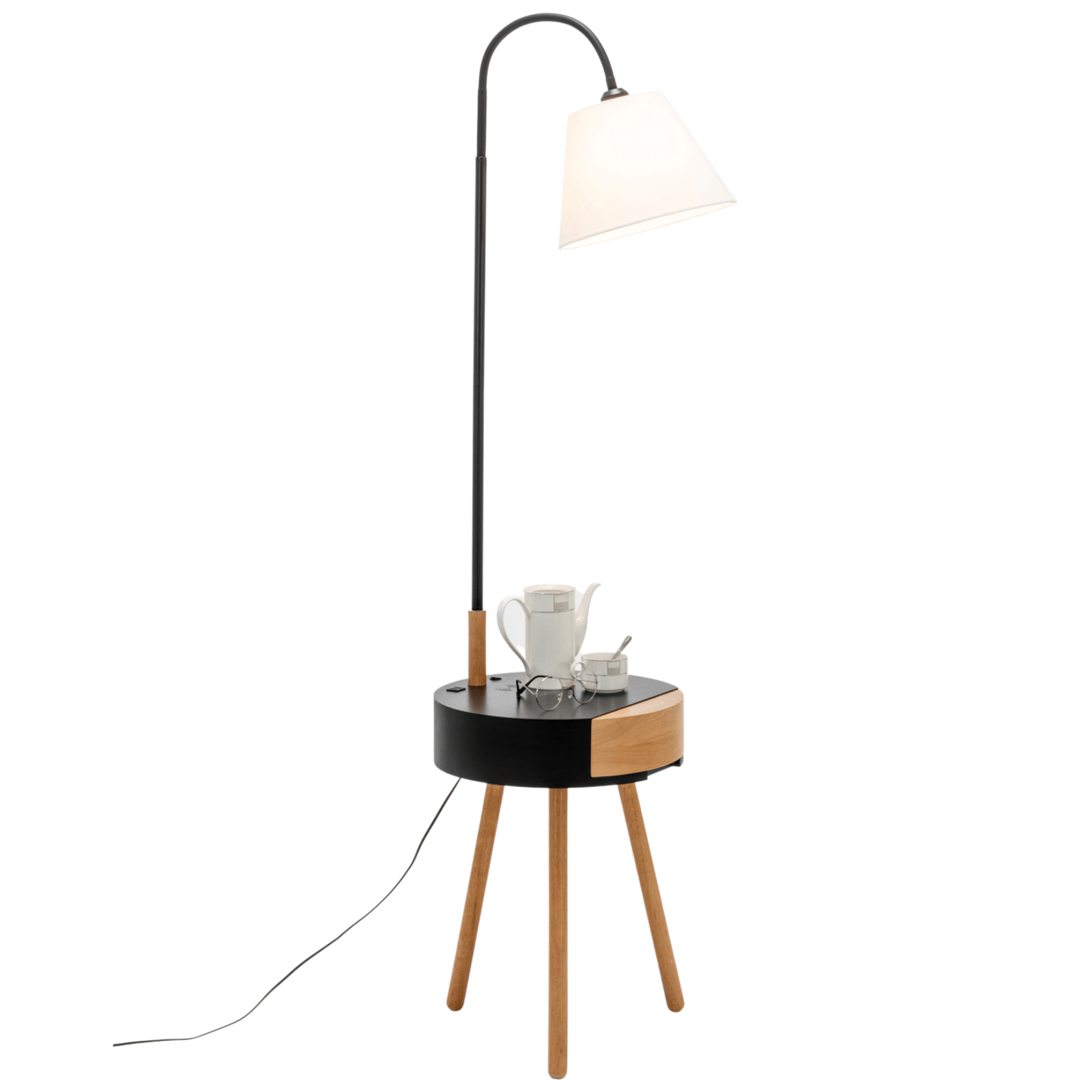 Lexi Lighting Home & Garden Florence Tripod Lamp Shelf Storage Drawer Bed Side Table Light w/ USB Charger