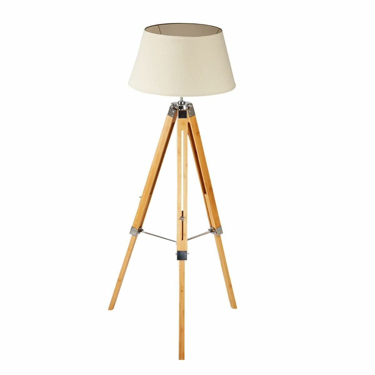 Lexi Lighting Home & Garden LARGE TRIPOD FLOOR LAMP Linen Shade Modern Light Bamboo Vintage Wooden Retro