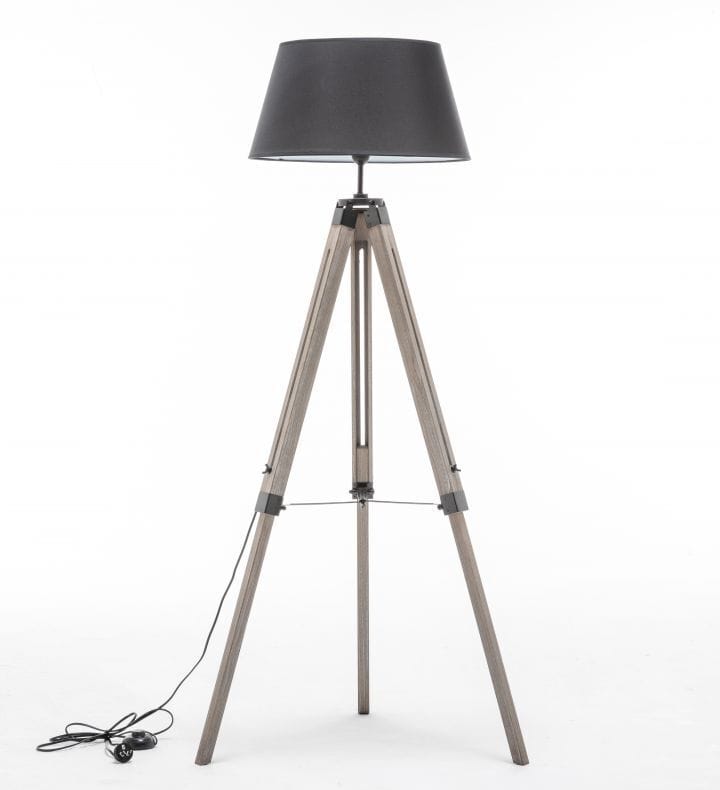 Lexi Lighting Home & Garden LARGE TRIPOD FLOOR LAMP Linen Shade Modern Light Retro Vintage Wooden