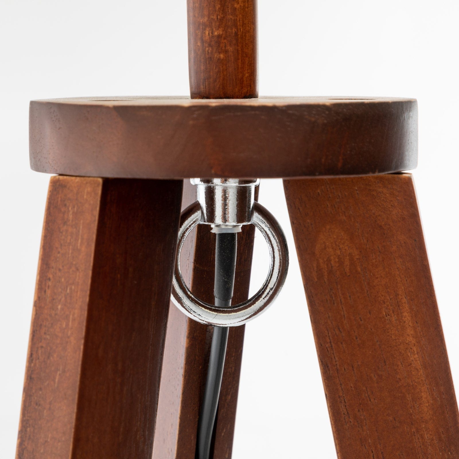 Lexi Lighting Home & Garden Natural Wooden Tripod Floor Lamp w/ Round Shelf + Off White Linen Shade - Cherry
