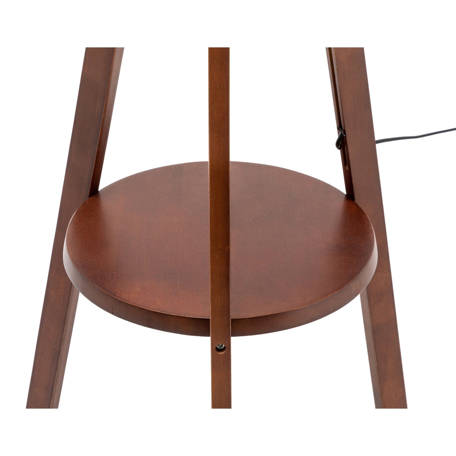Lexi Lighting Home & Garden Natural Wooden Tripod Floor Lamp w/ Round Shelf + Off White Linen Shade - Cherry