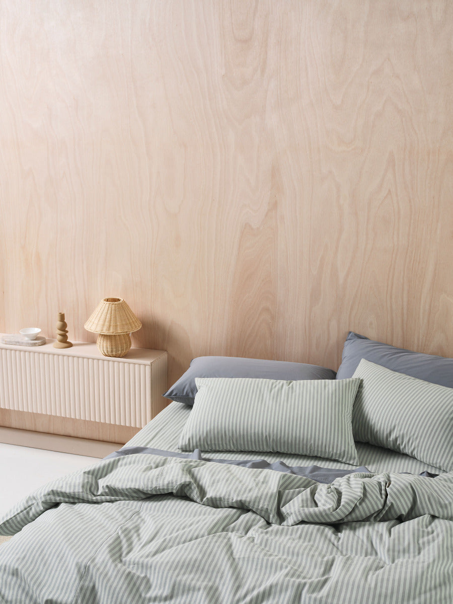 LINEN HOUSE CLASSIC STRIPE | EUCALYPTUS QUILT COVER Linen House