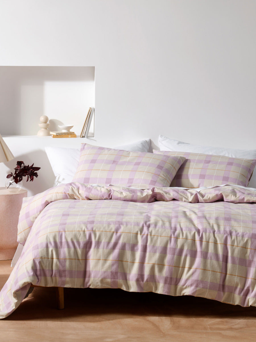 LINEN HOUSE FLANNELETTE QUILT COVER SET - CORINNE LAVENDER Linen House